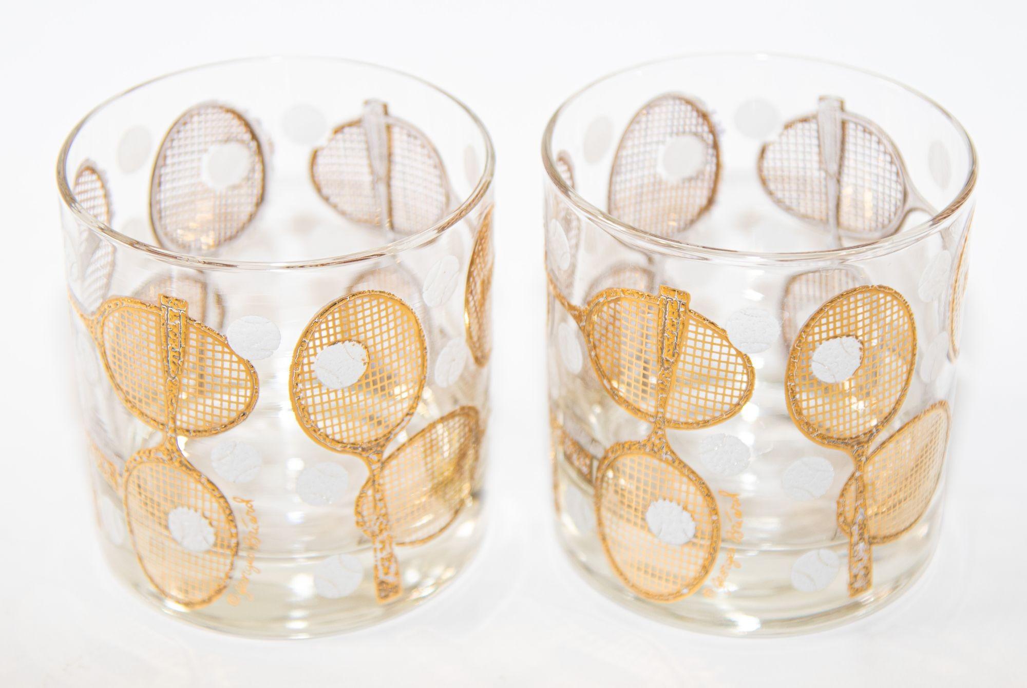 Mid-Century Modern Vintage Signed Georges Briard Rock Glasses with Tennis Motif Set of 12