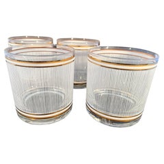 Vintage Signed Georges Briard Rocks Glasses in White 'Pinstripe' with Gold Bands