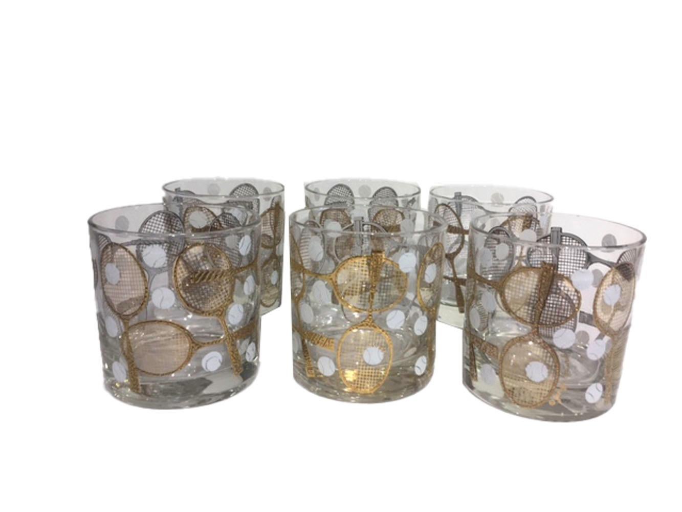 Mid-Century Modern Vintage Signed Georges Briard Tennis Rocks Glasses and Companion Cheese Tray