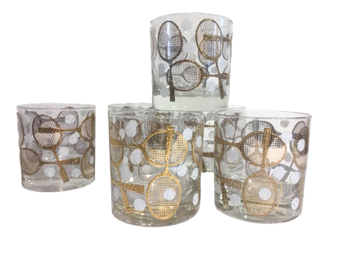 American Vintage Signed Georges Briard Tennis Rocks Glasses and Companion Cheese Tray