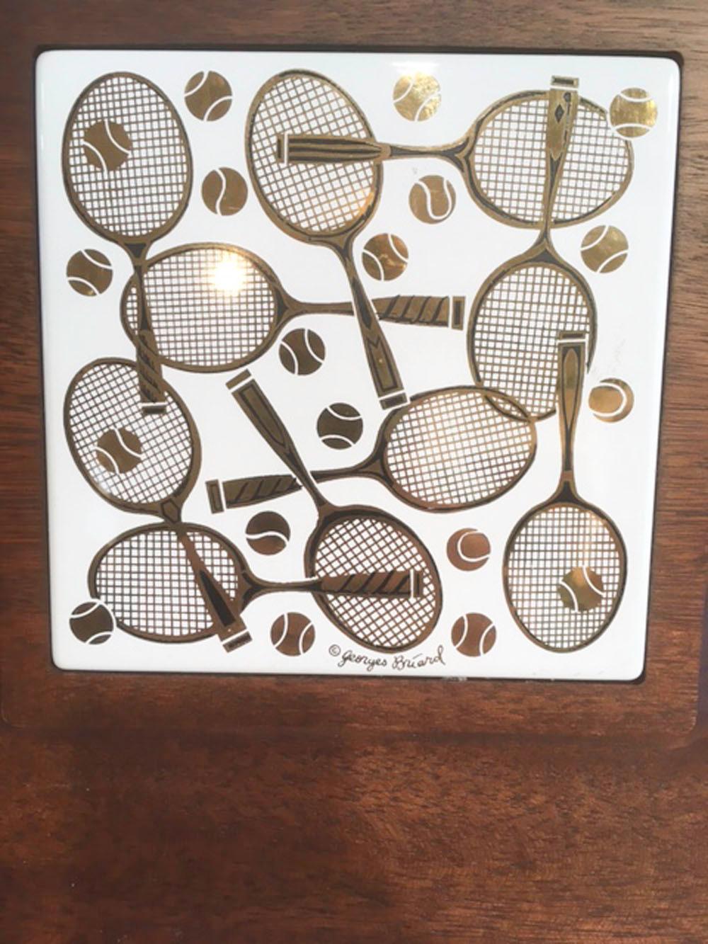 Vintage Signed Georges Briard Tennis Rocks Glasses and Companion Cheese Tray In Good Condition In Nantucket, MA