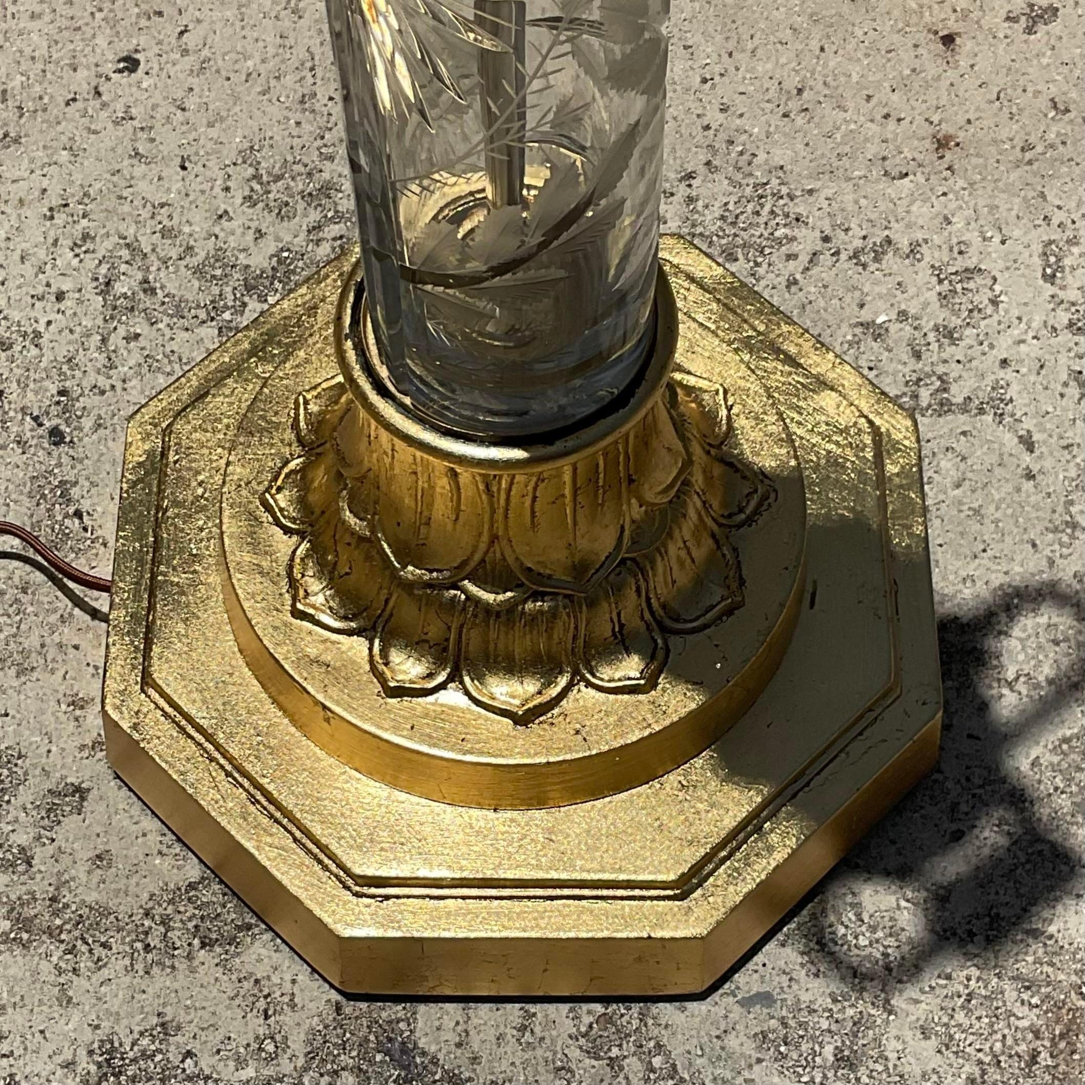 Regency Vintage Signed Geyer Dresden Cut Crystal and Brass Dual Socket Floor Lamp For Sale