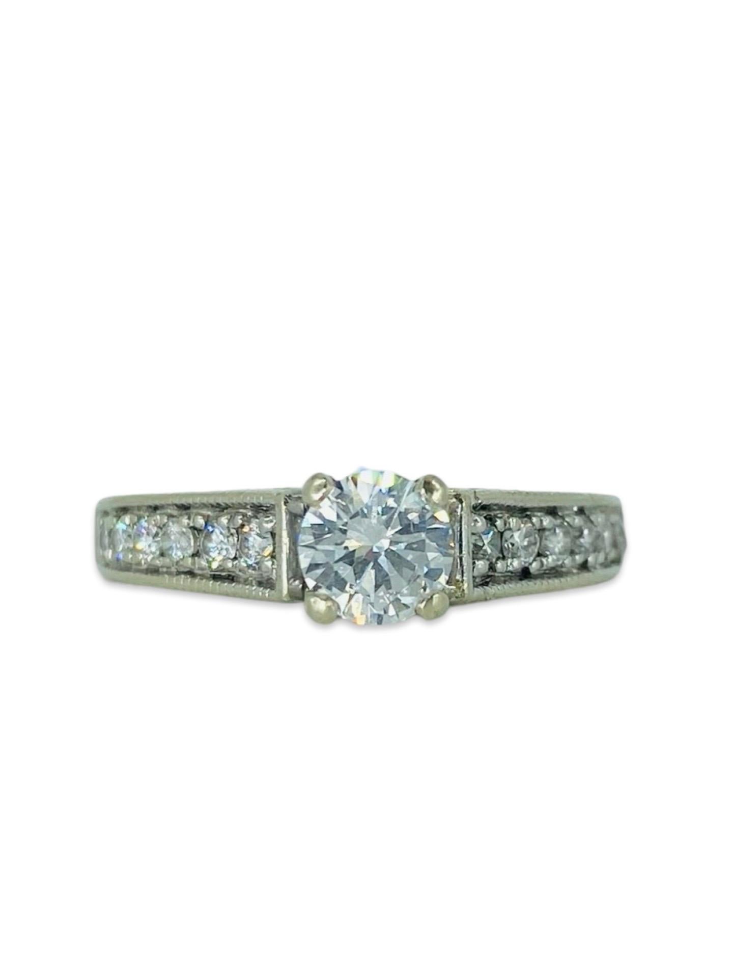 Vintage Signed GIA Certified 0.50 Carat E/VS2 Diamond Center Engagement Ring Set For Sale 5