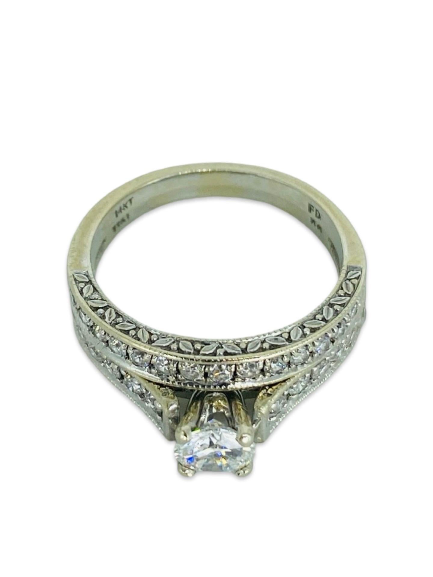 Vintage Signed GIA Certified 0.50 Carat E/VS2 Diamond Center Engagement Ring Set For Sale 8