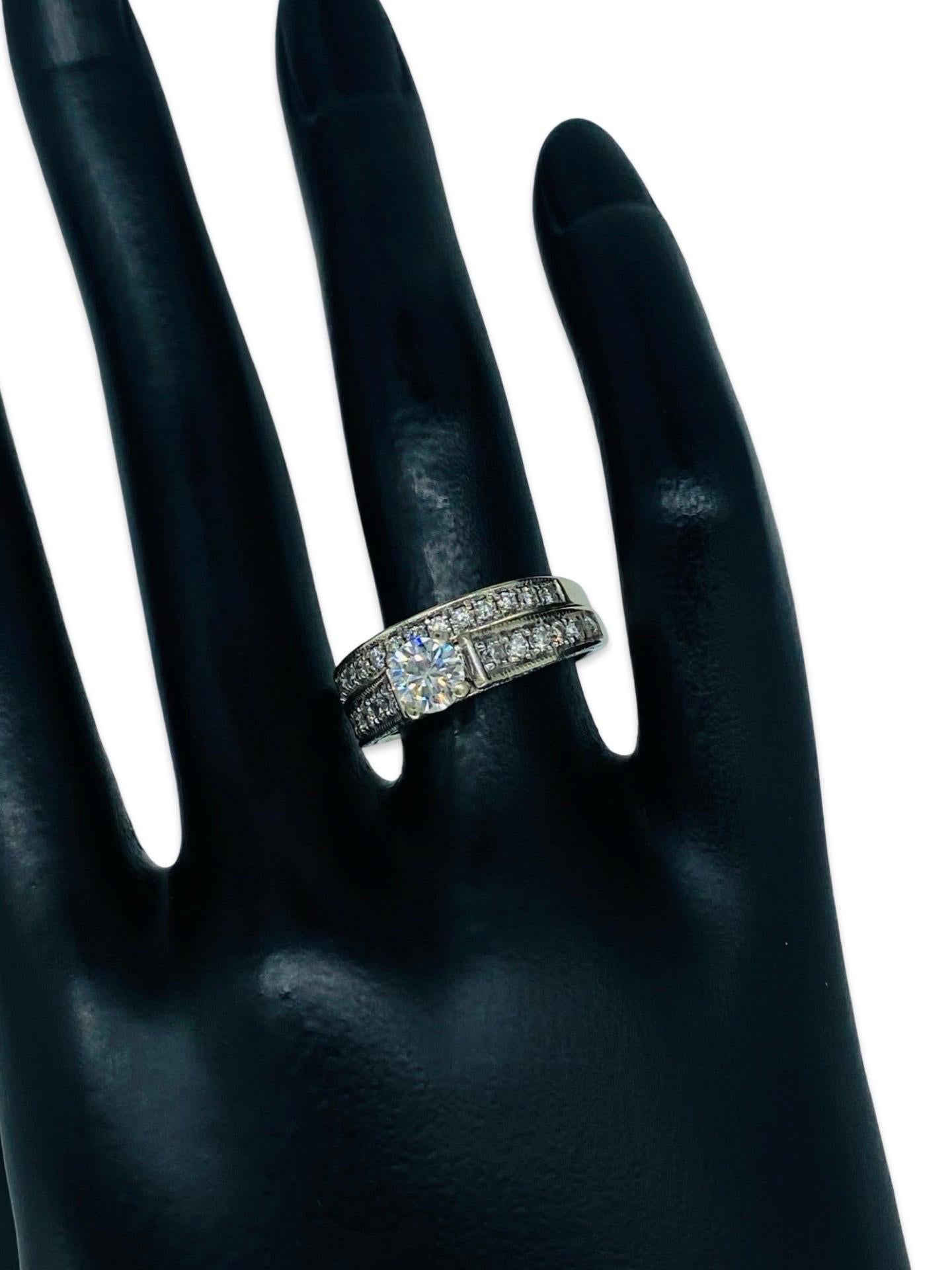 Vintage Signed GIA Certified 0.50 Carat E/VS2 Diamond Center Engagement Ring Set For Sale 1