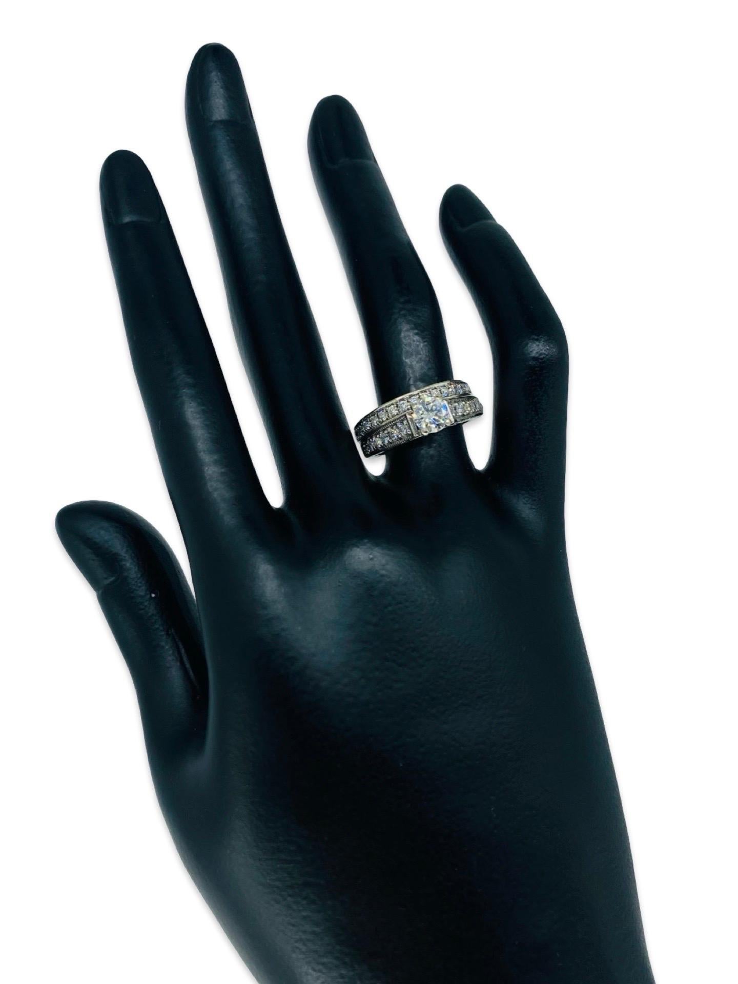 Vintage Signed GIA Certified 0.50 Carat E/VS2 Diamond Center Engagement Ring Set For Sale 2