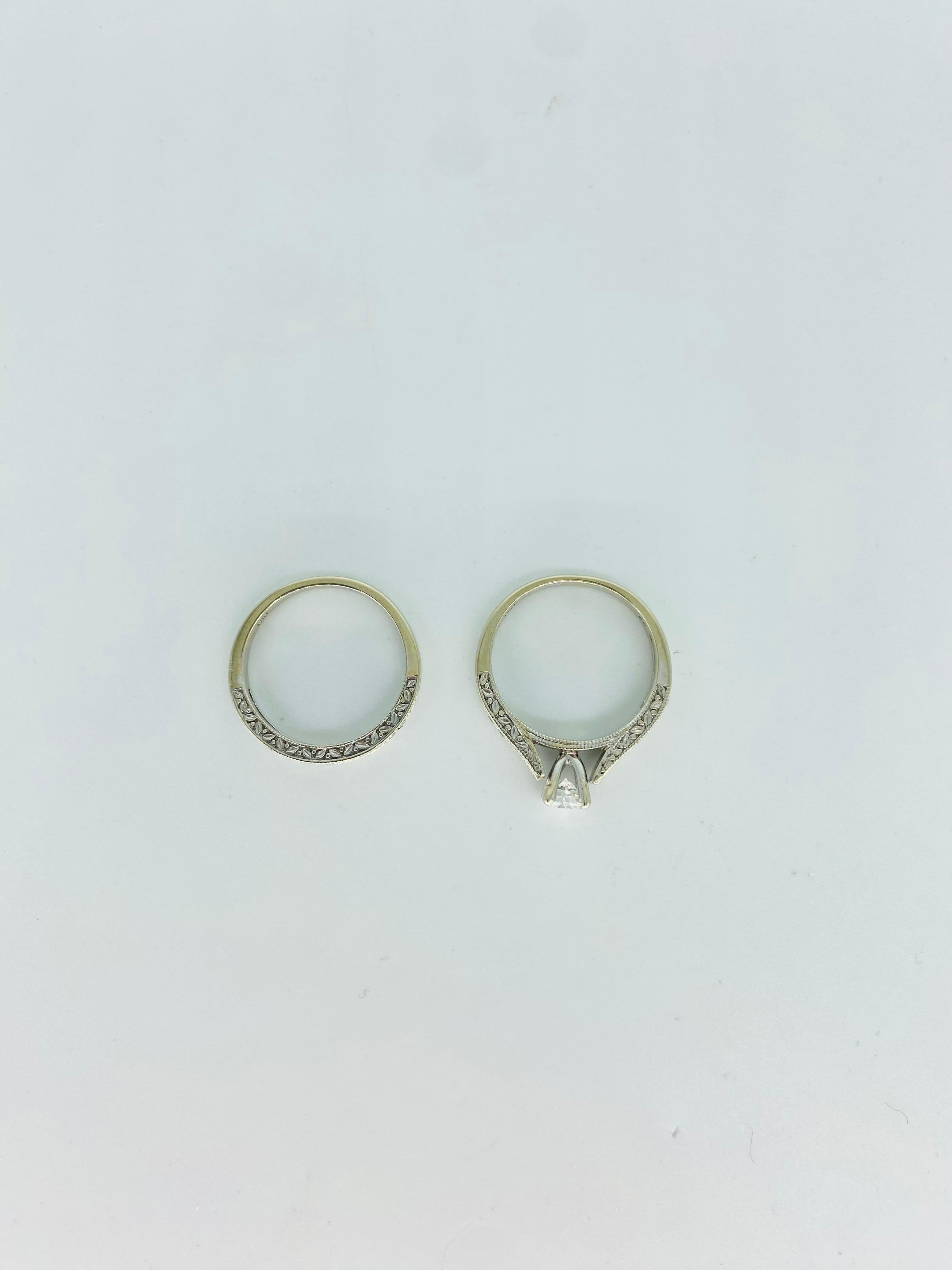Vintage Signed GIA Certified 0.50 Carat E/VS2 Diamond Center Engagement Ring Set For Sale 3