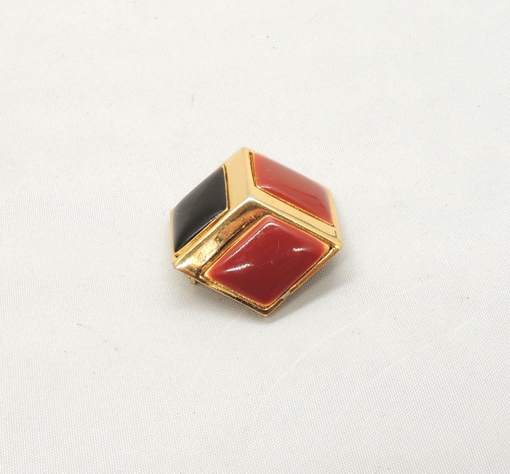 Modernist Vintage Signed Givenchy 1980 3d Cube Brooch For Sale