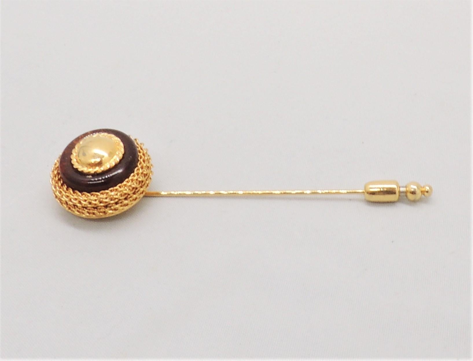 Modern Vintage Signed Givenchy Goldtone Faux-Amber Jabot Pin, 1978