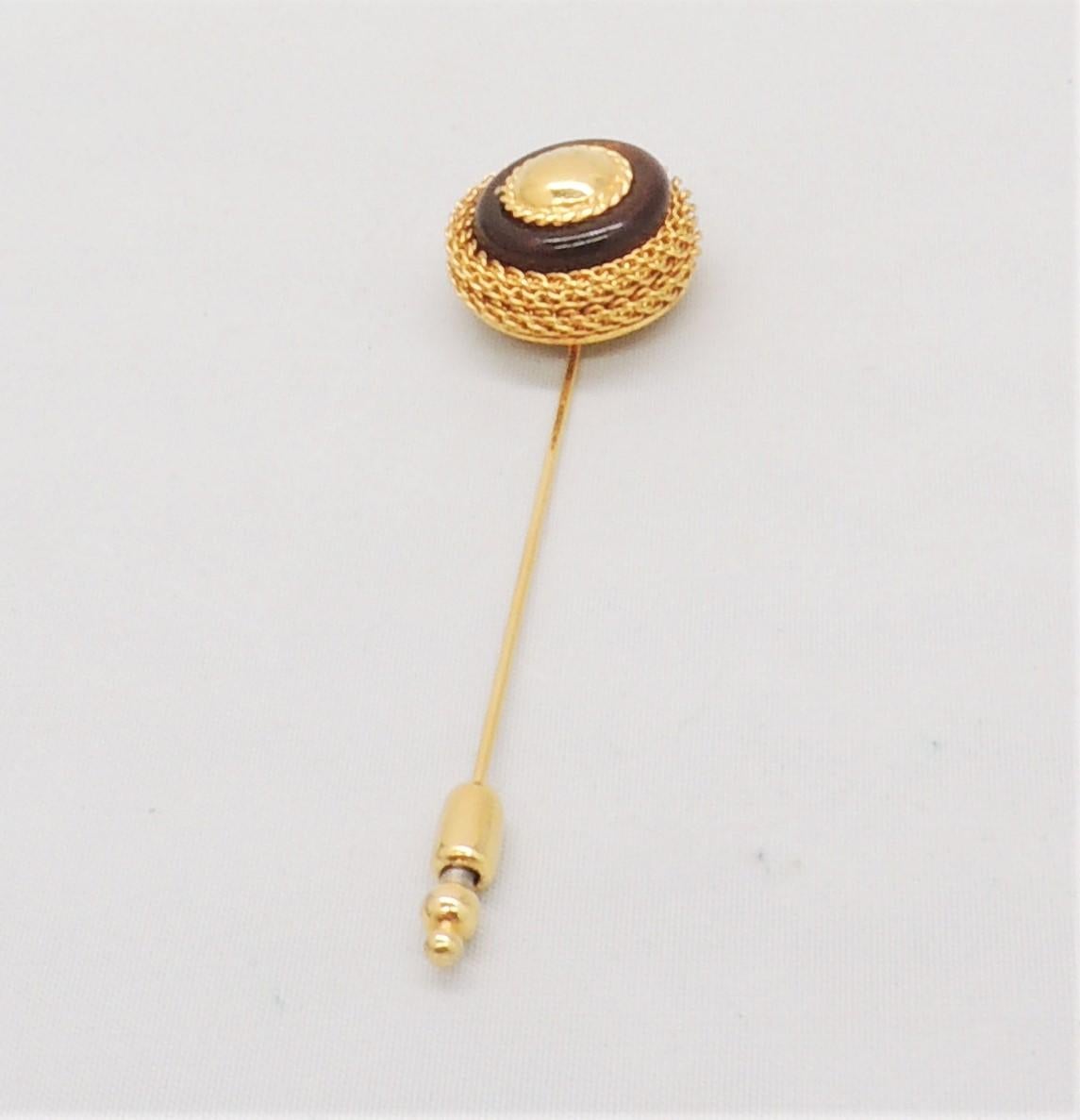 Vintage Signed Givenchy Goldtone Faux-Amber Jabot Pin, 1978 1