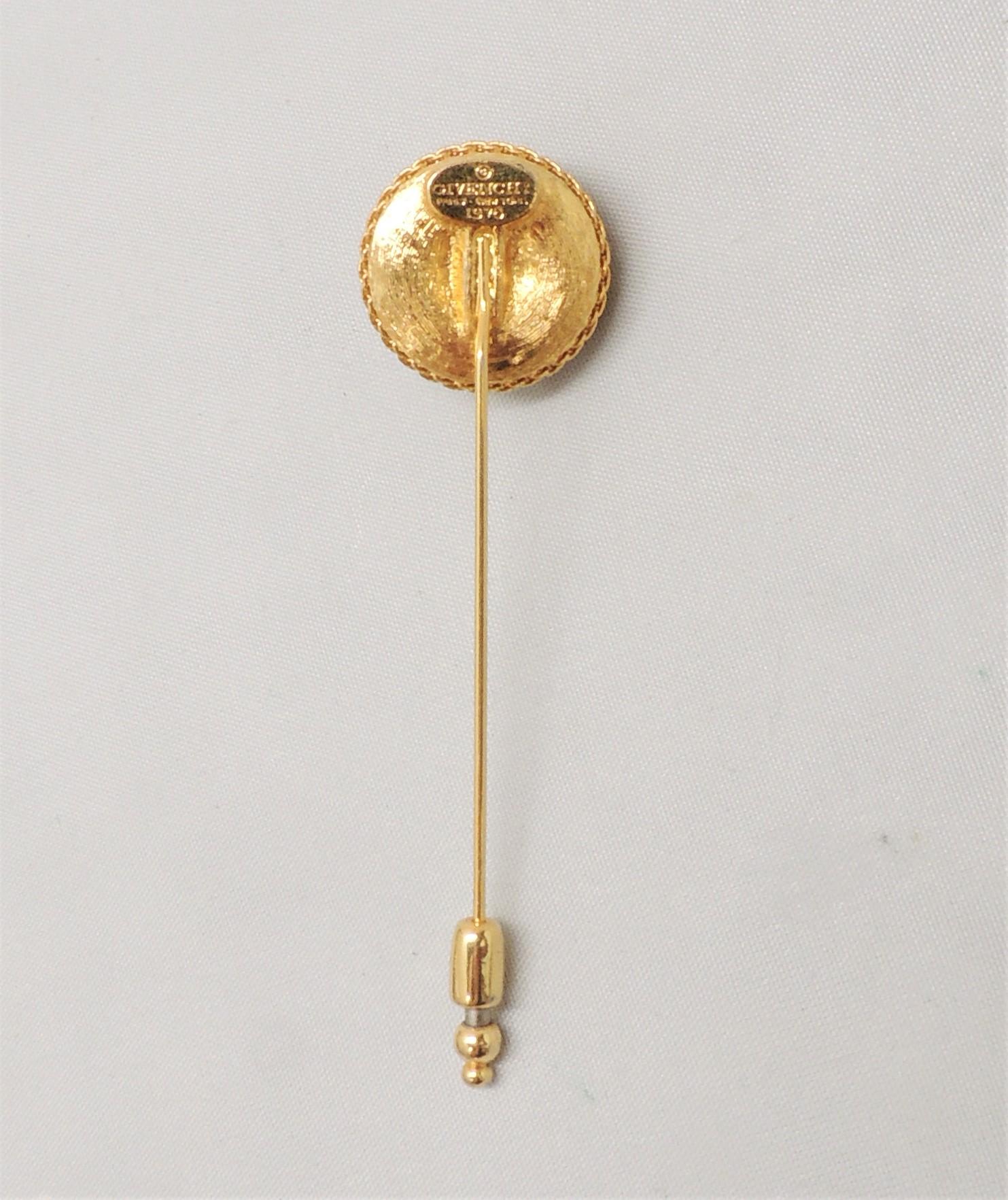 Vintage Signed Givenchy Goldtone Faux-Amber Jabot Pin, 1978 2