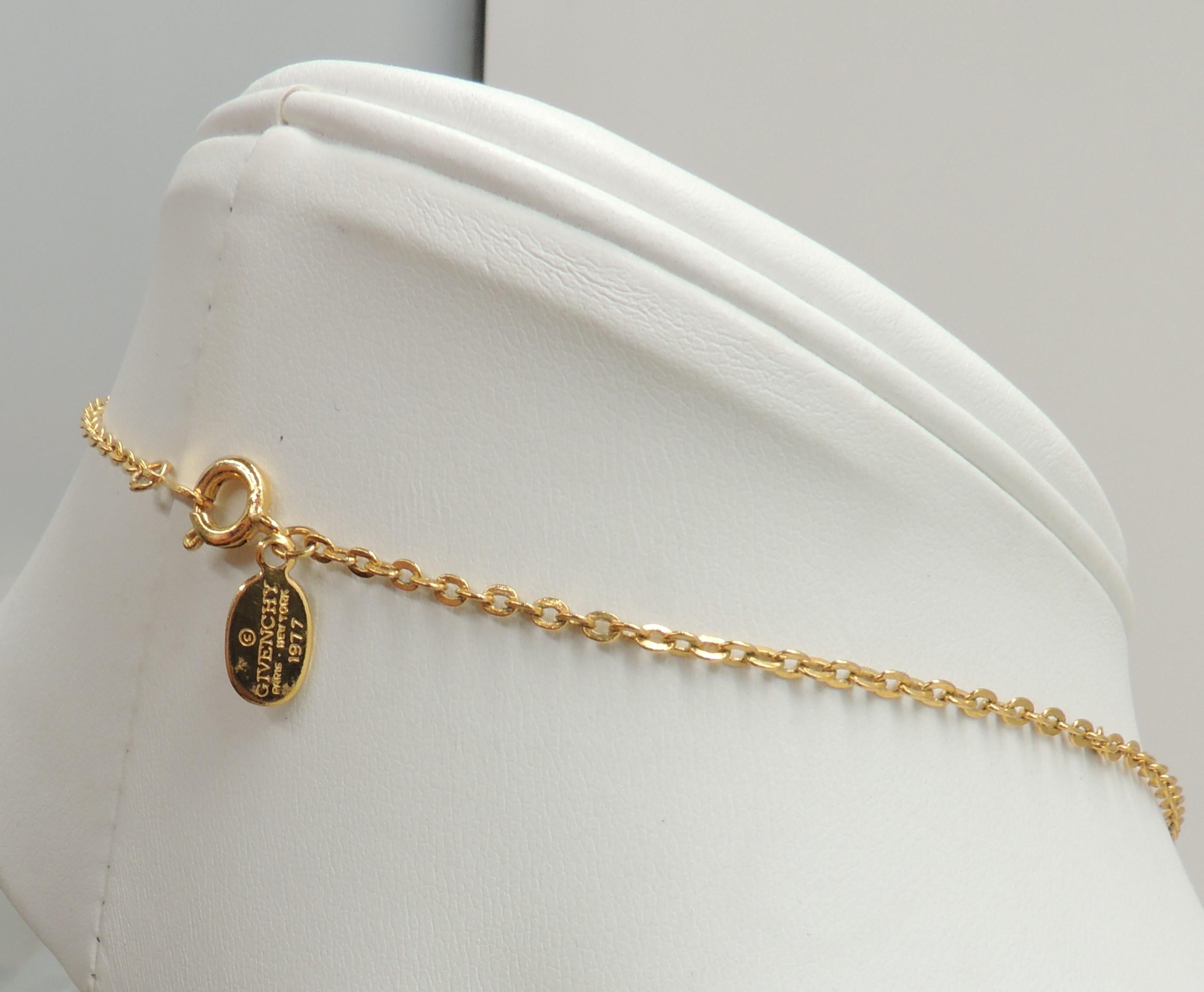 Vintage Signed Givenchy Goldtone Faux-Jade Pendant Necklace, 1977 For Sale 1