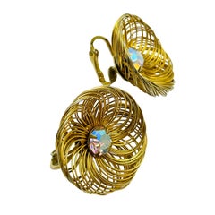 Vintage signed gold rhinestone designer clip on earrings