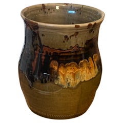 Vintage Signed handmade mid century modern pottery with unique glaze.