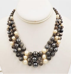 Vintage Signed Hattie Carnegie Rhinestone & Faux-Pearl Grayscale Necklace