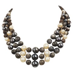 Retro Signed Hattie Carnegie Rhinestone & Faux-Pearl Grayscale Necklace