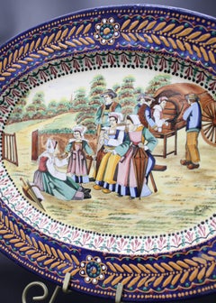 Vintage Signed "HB QUIMPER" Oval Pottery Platter in The Brodierre Pattern