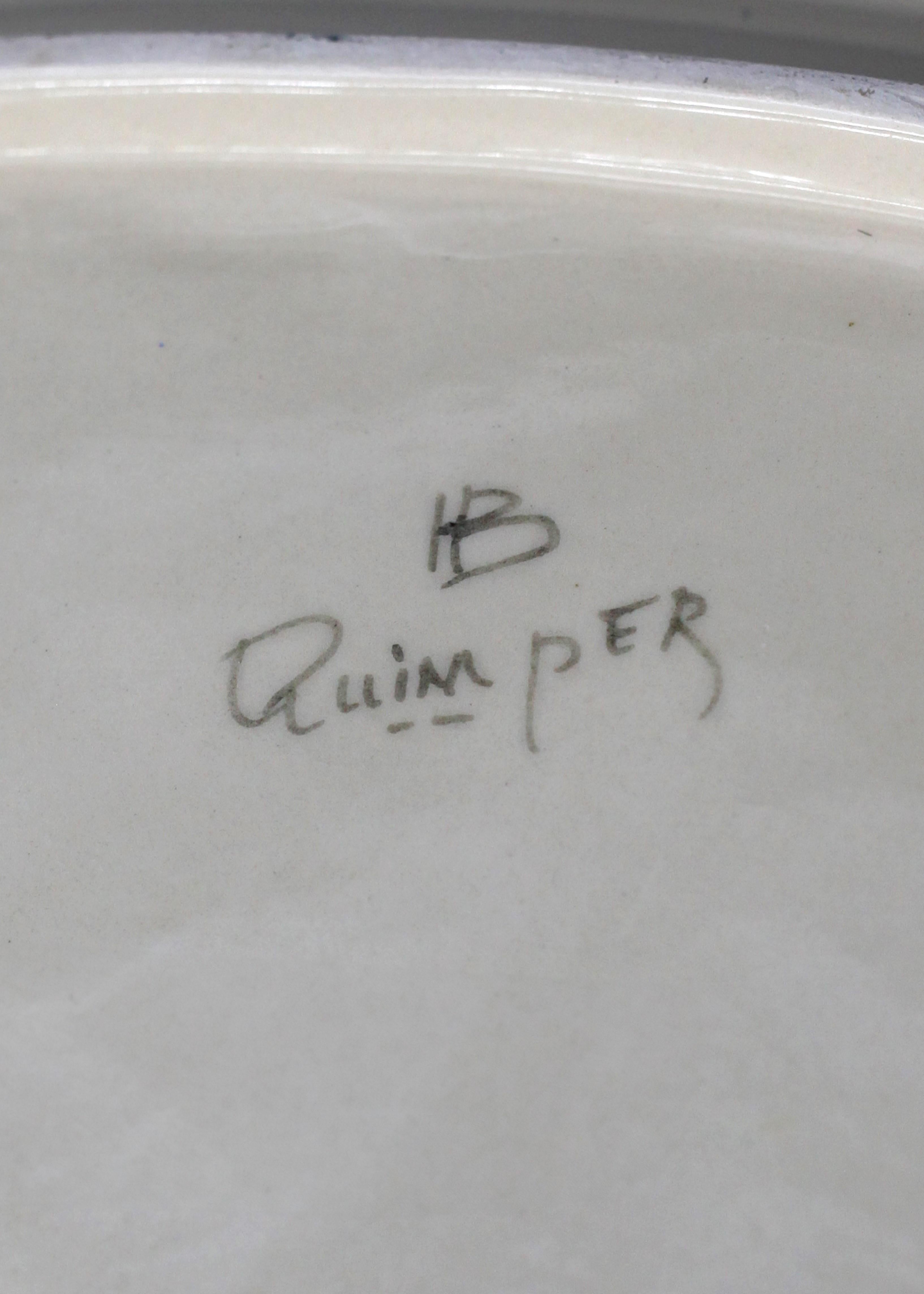Ovaler Vintage-Keramikteller „HB QUIMPER“, signiert „HB QUIMPER“, Brodierre-Muster (Französisch) im Angebot