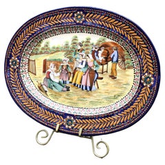 Vintage Signed "HB QUIMPER" Oval Pottery Platter in The Brodierre Pattern