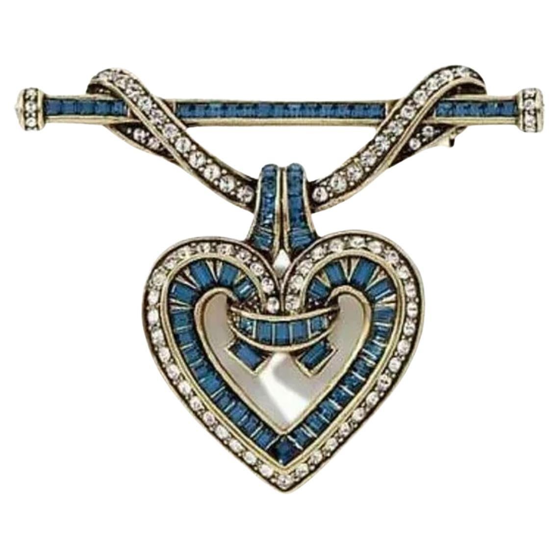 Vintage Signed Heidi Daus Designer Sparkling Crystal Heart Brooch Pin NIB For Sale