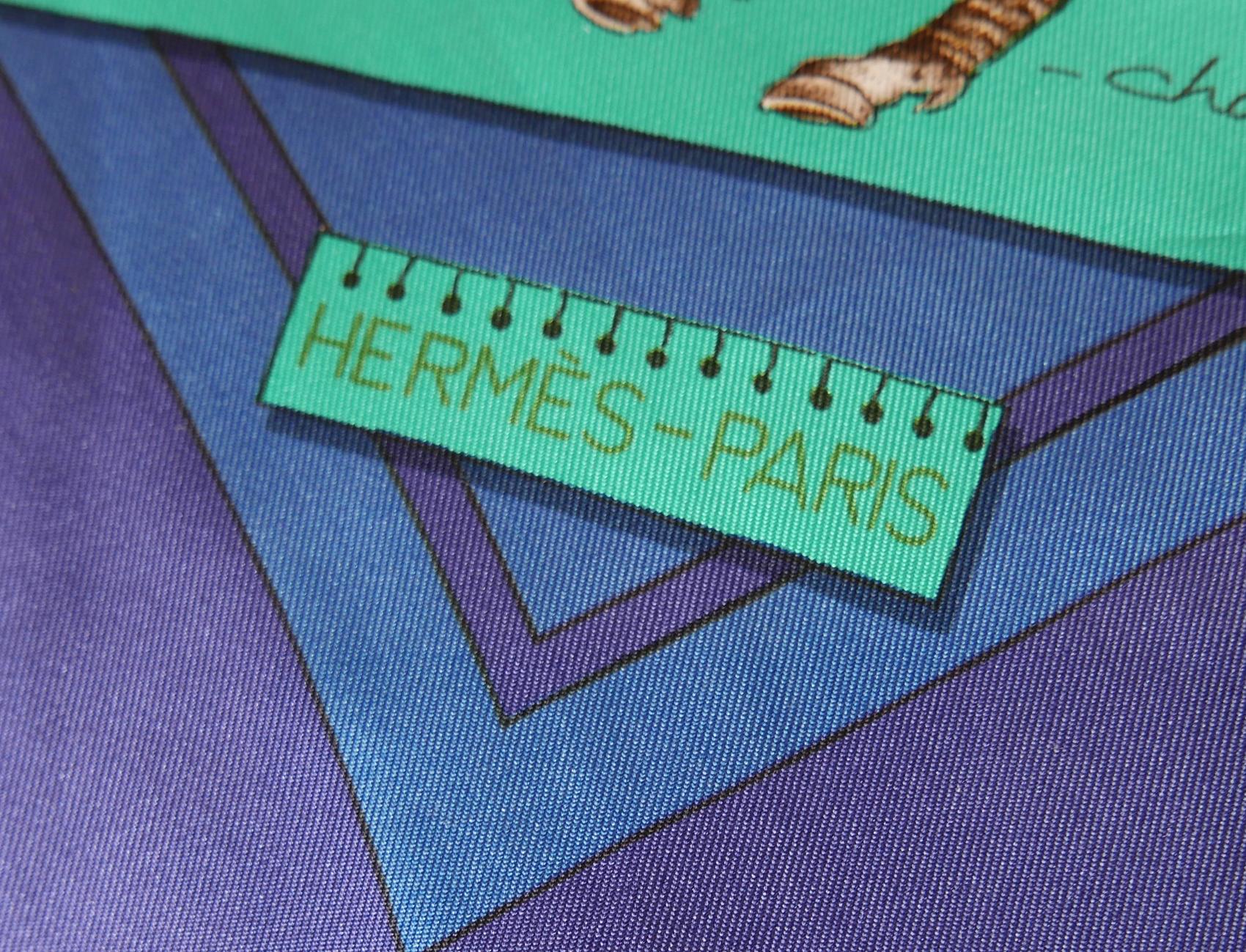 Vintage Signed Hermes “Le Monde Du Polo” Silk Scarf In Good Condition For Sale In New York, NY