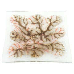 Vintage Signé Higgins Glass Fused Glass Tree Branches MCM Brown, Coral, Gold