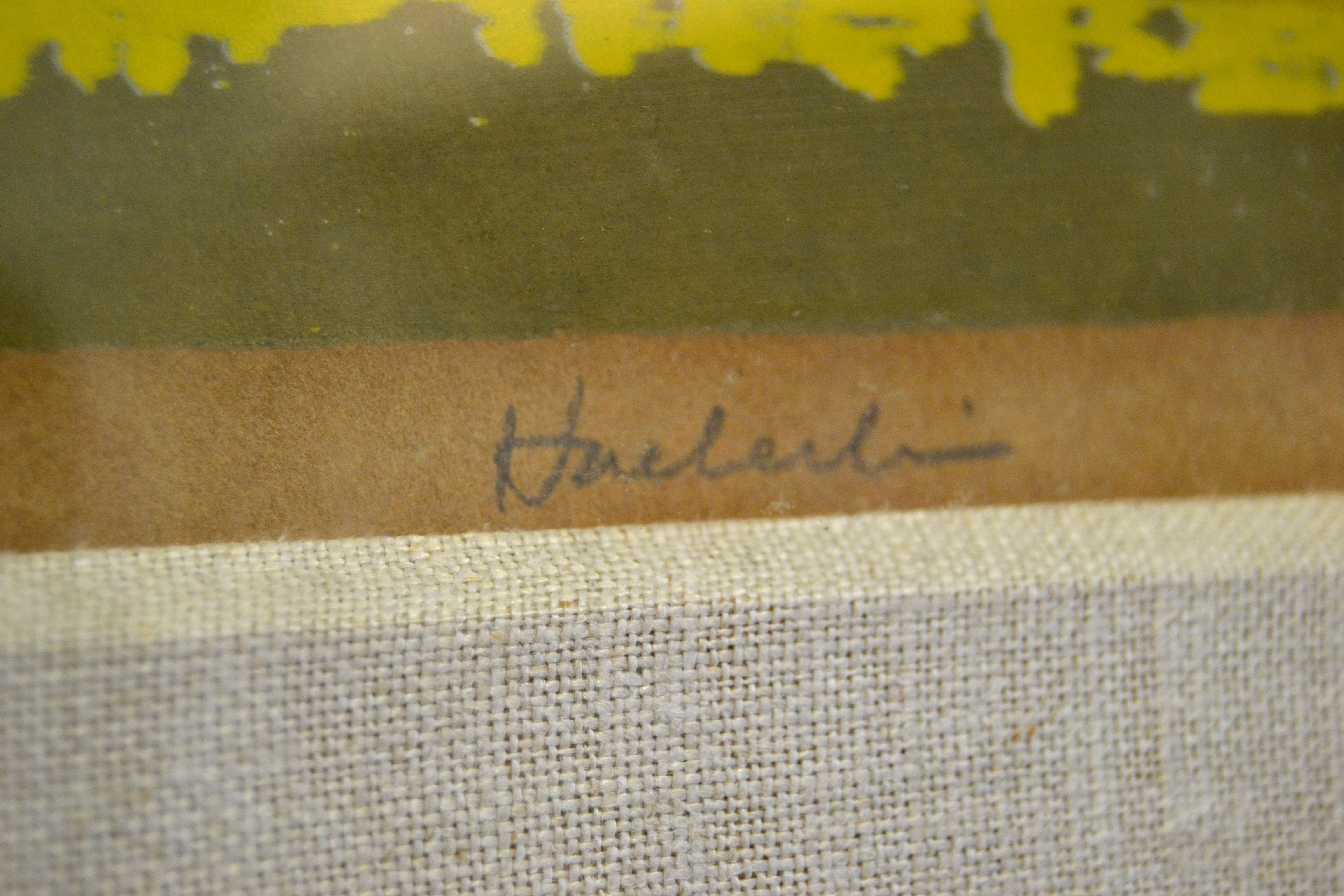 Vintage Firmado Huerlin Golden Enmarcado Pintura Americana Paisaje Escena Lienzo en venta 2