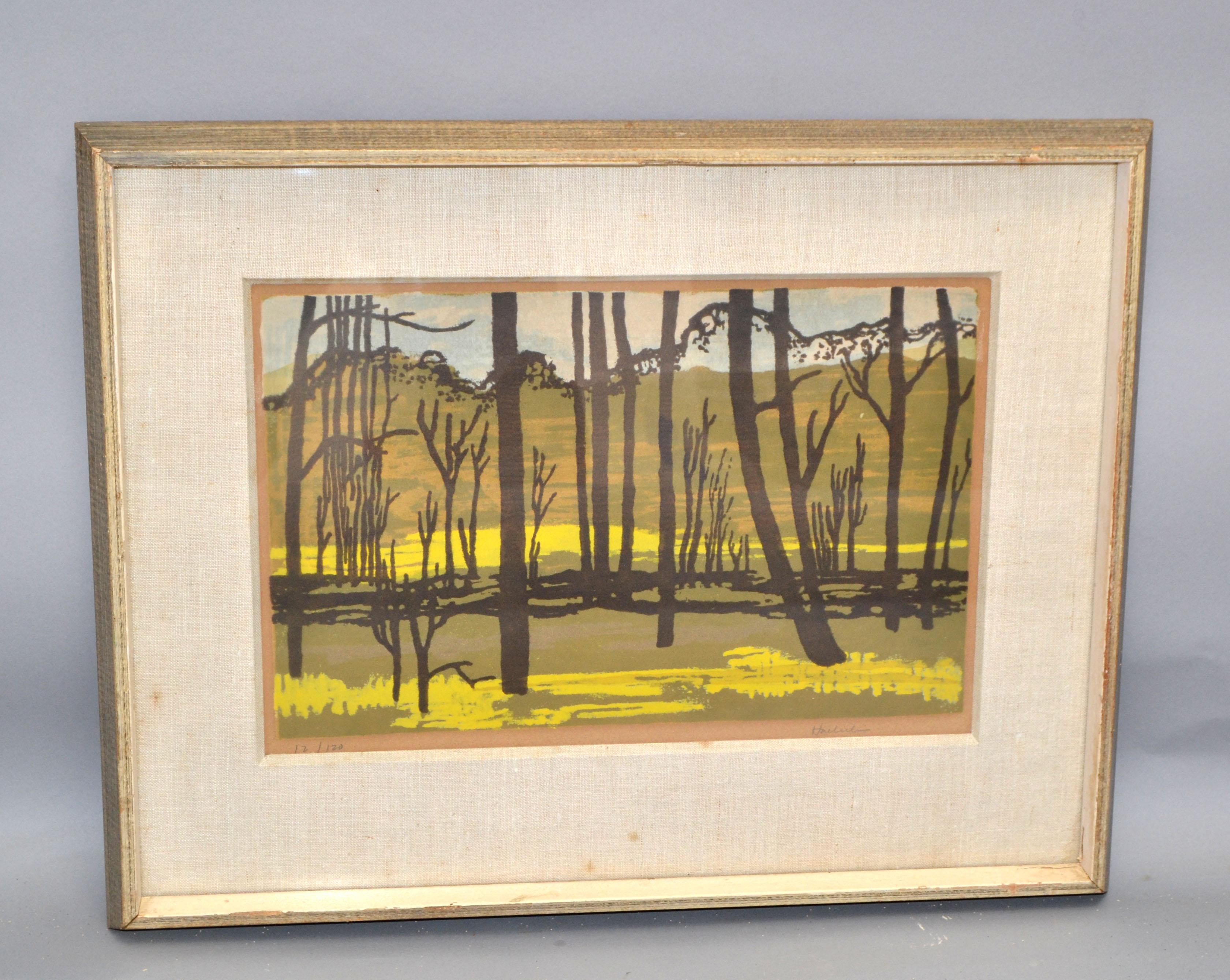 Vintage Signed Huerlin Golden Framed American Painting Landscape Scene Canvas In Good Condition For Sale In Miami, FL