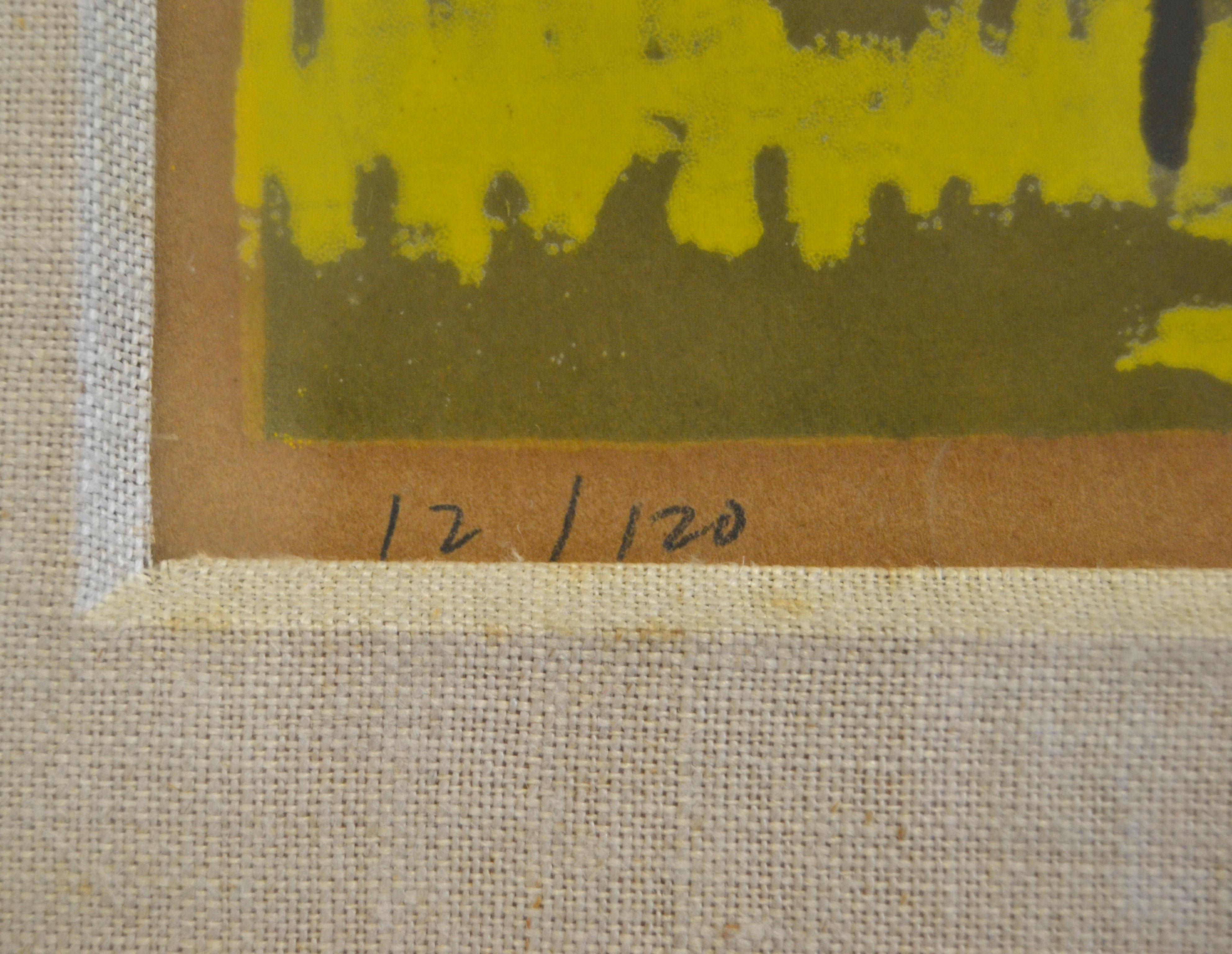 Peinture américaine vintage sur toile encadrée dorée représentant une scène de paysage signée Huerlin en vente 1