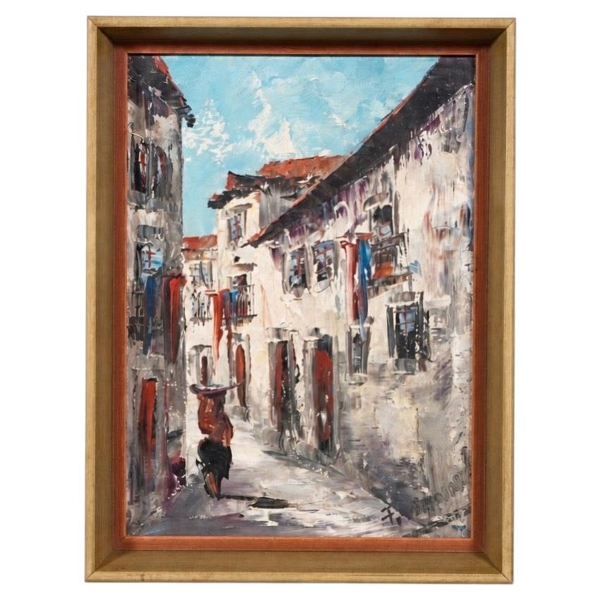 Vintage Signed Impressionist European Street Scene Oil Painting