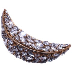 Vintage Signed Iradj Moini Clear Crystal Half Moon Brooch
