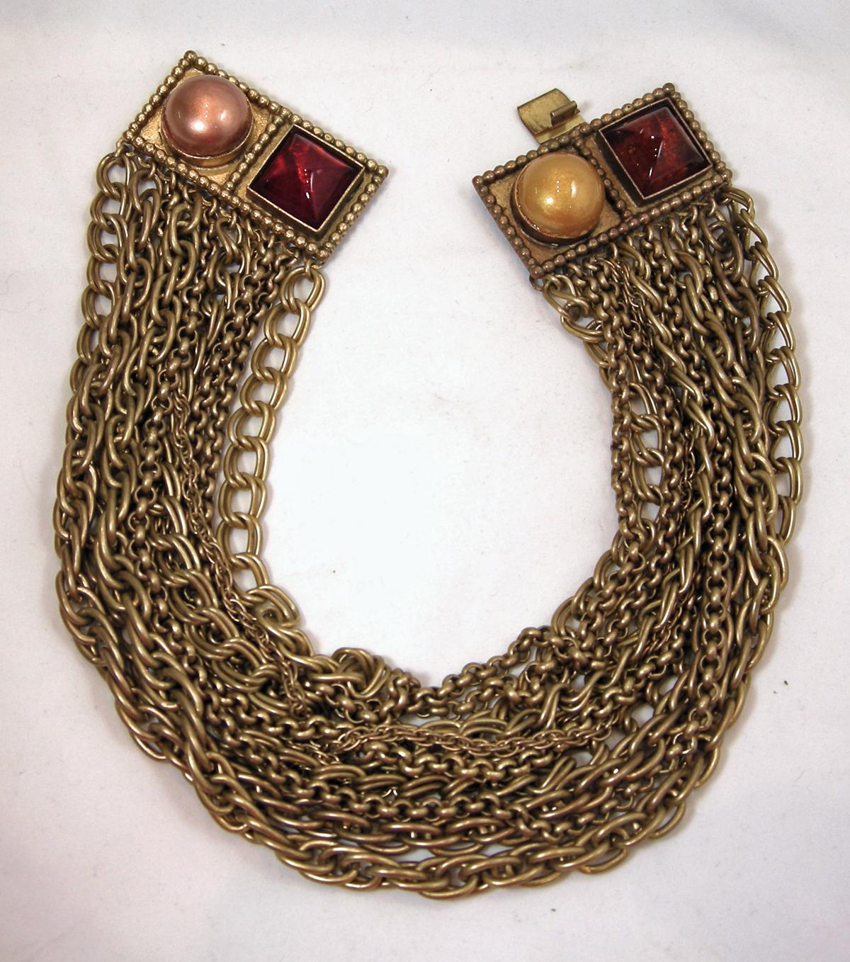 Vintage Signed Isabel Canovas French Multi-Chain and Gripoix Glass Necklace In Good Condition For Sale In New York, NY