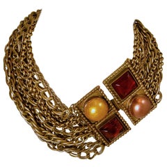 Vintage Signed Isabel Canovas French Multi-Chain and Gripoix Glass Necklace