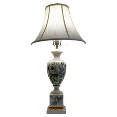 Used Signed Ivory White Porcelain and Gilt Hand Painted Table Lamp