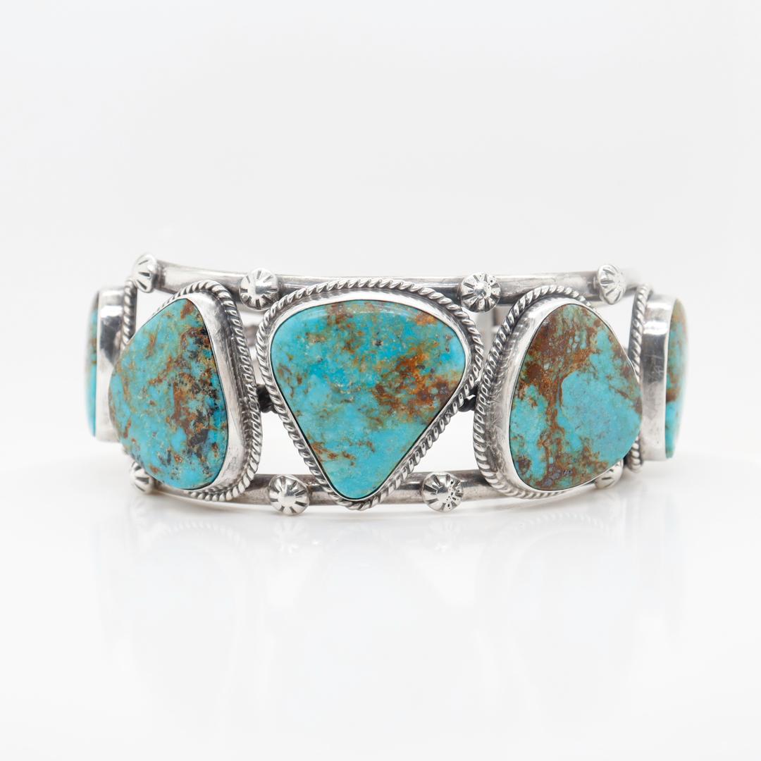 Native American Vintage Signed James Mason Old Pawn Navajo Silver & Turquoise Cuff Bracelet  For Sale