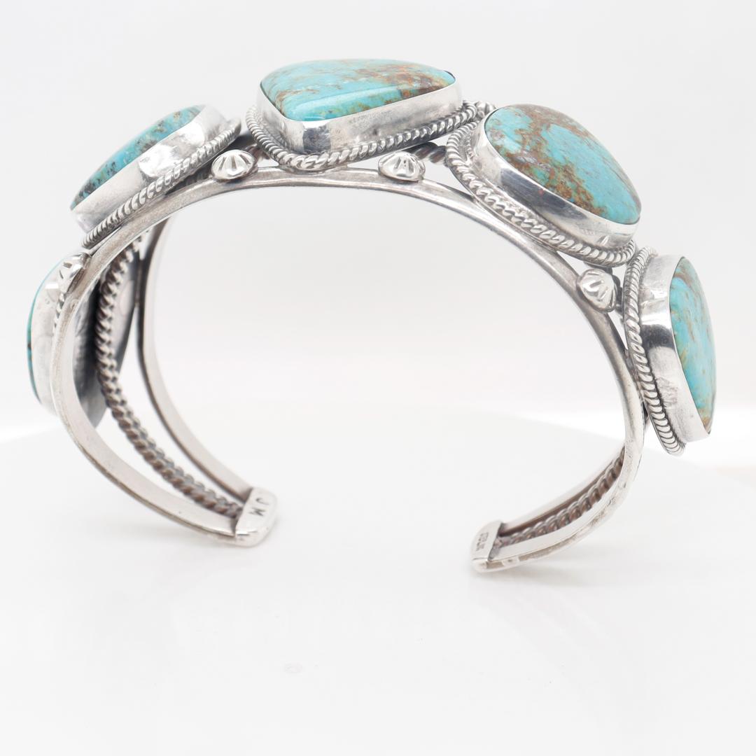 Vintage Signed James Mason Old Pawn Navajo Silver & Turquoise Cuff Bracelet  For Sale 3