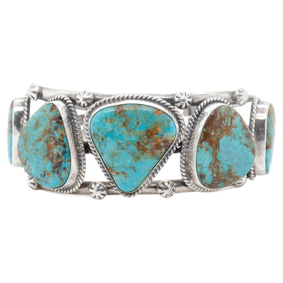Vintage Signed James Mason Old Pawn Navajo Silver & Turquoise Cuff Bracelet  For Sale