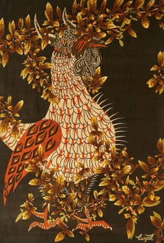 Vintage Signed Jean Lurçat Tapestry with Pictorial Rooster Design - Rug & Kilim