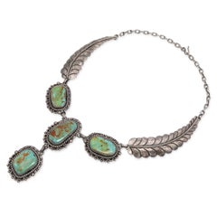 Vintage Signed JFR Navajo Mexico Sterling Silver Turquoise Statement Necklace