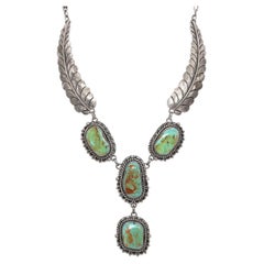 Vintage Signed JFR Navajo Mexico Sterling Silver Turquoise Statement Necklace