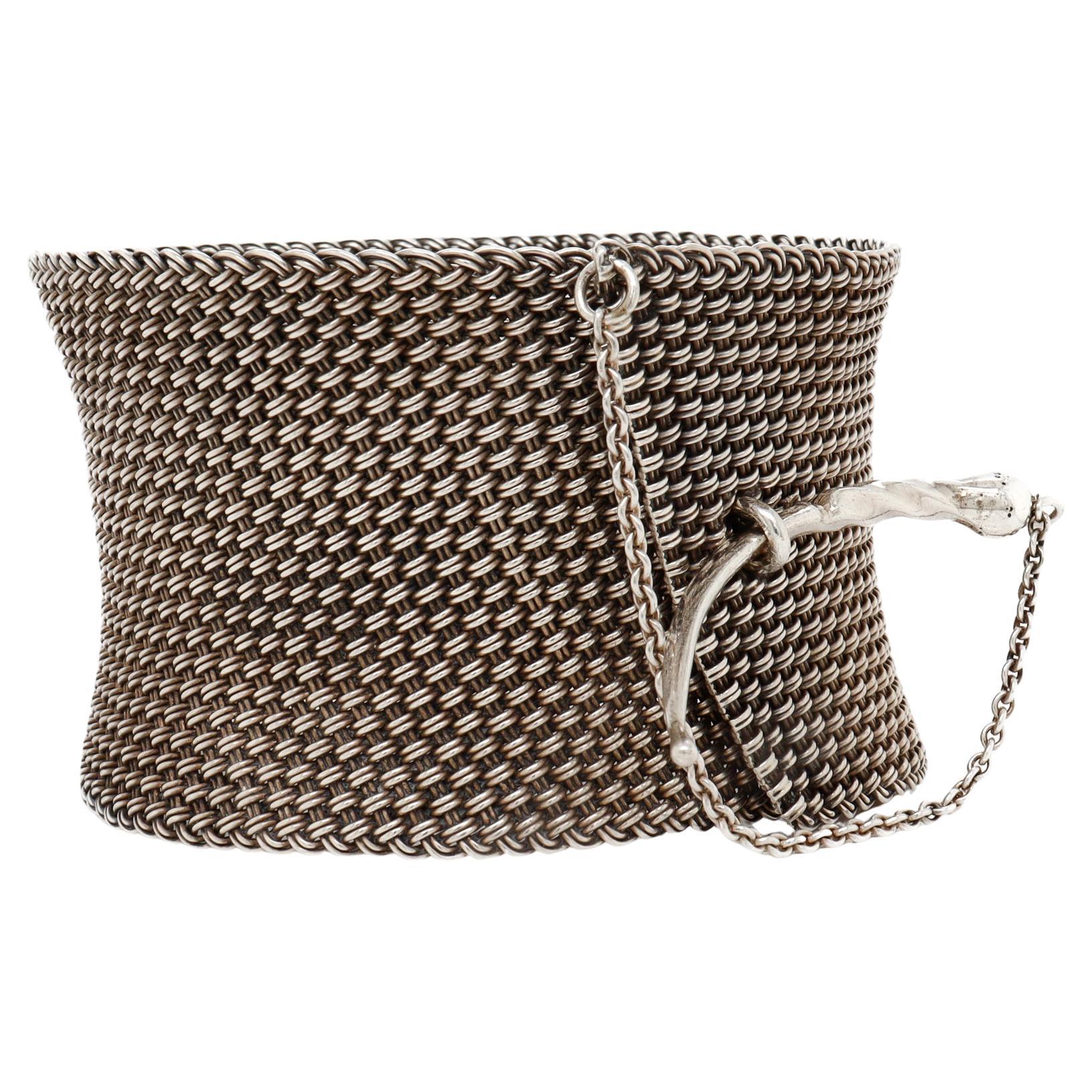 Vintage Signed John Hardy Sterling Silver Woven Mesh Cuff Bracelet