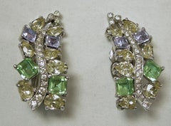 Vintage Signed Jomaz Multi-Color Crystal Earrings