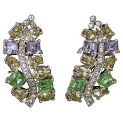 Antique Signed Jomaz Multi-Color Crystal Earrings