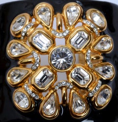 Vintage Signed Kenneth J Lane Rhinestone Set Verdura Inspired Black Enamel Cuff