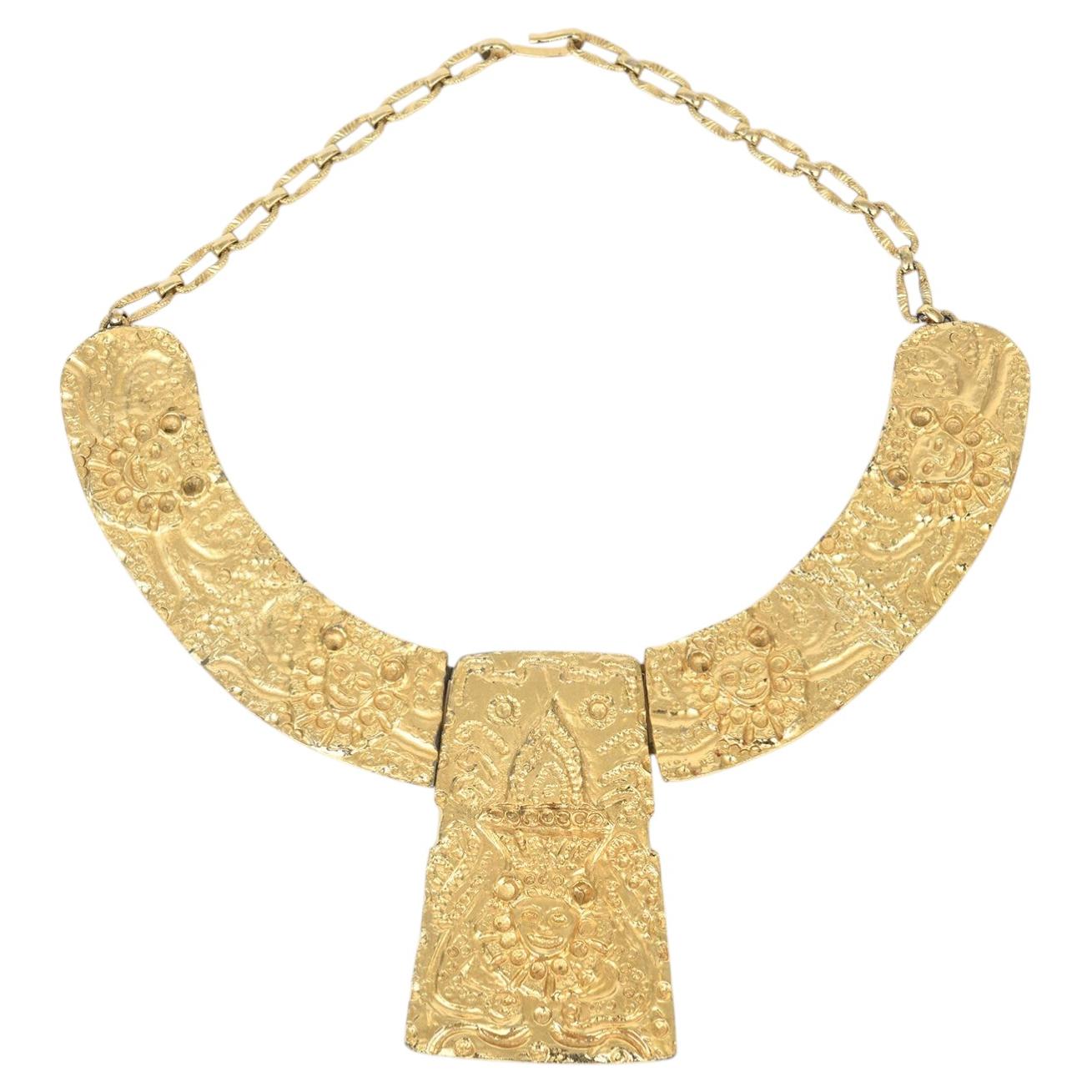 Pre-owned Kenneth Jay Lane Vintage Signed Kenneth Lane Gold Plated Collar Necklace Egyptian Etruscan Style In Multi