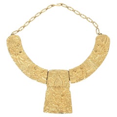 Collar de estilo egipcio etrusco vintage firmado Kenneth Lane bañado en oro