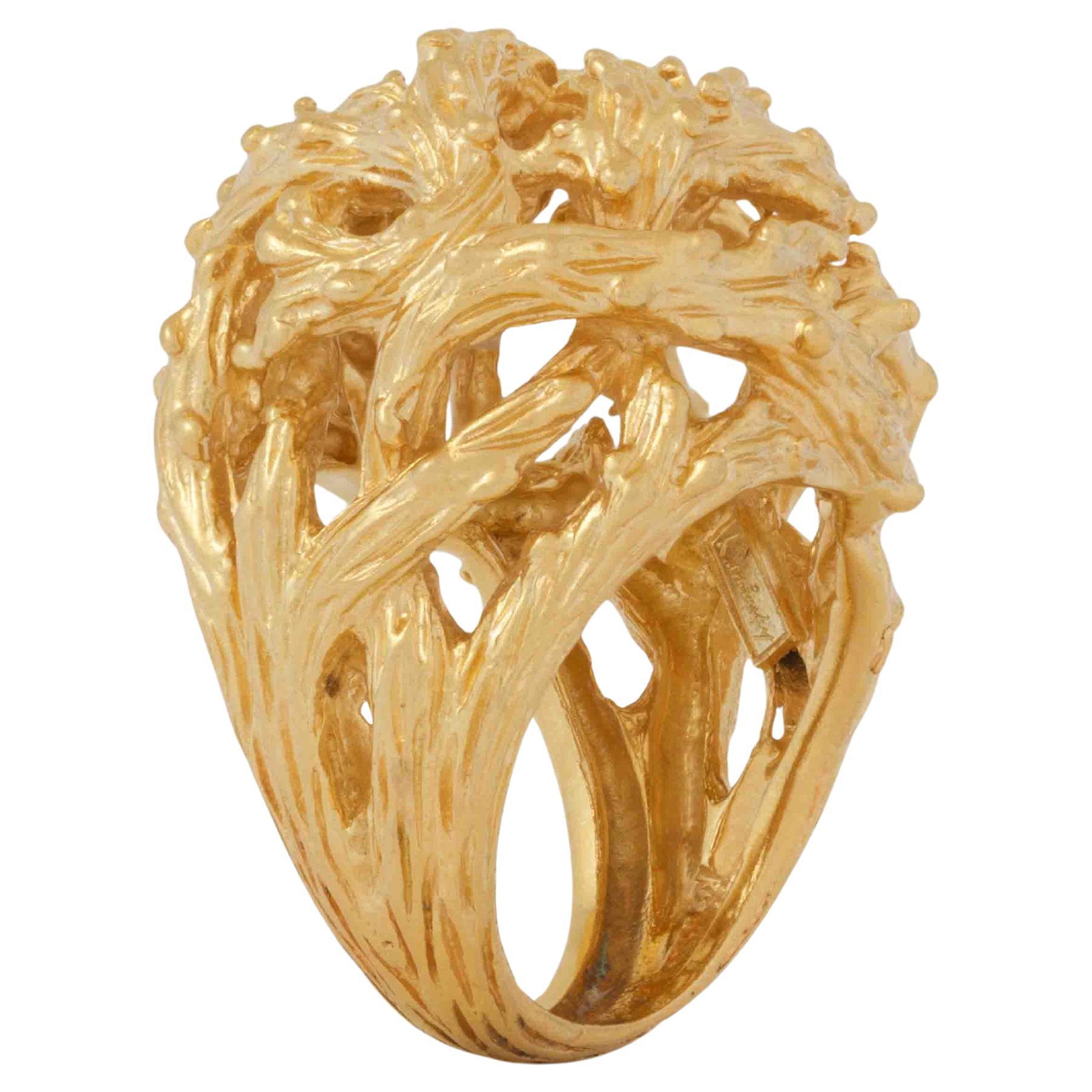 Vintage Signé Kutchinsky Or Jaune 18k Bague "Nature" Bombe en vente