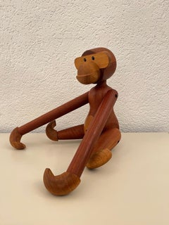 Vintage Signed Largest Teak Articulated Monkey by Kay Bojesen, Denmark ca. 1952