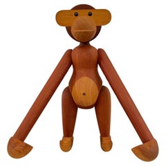 Vintage Signé Largest Teak Articulated Monkey by Kay Bojesen, Denmark ca 1952