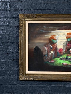 Vintage Signed Latin American Poker Scene Oil Painting by Rodolfo Tarallo